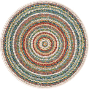 Multicolor 3' 3 x 3' 3 Baja Outdoor Round Area Rug Weather Resistant for Patio, Deck, Terrace, Balcony, Porch 100% Polypropylene Modern Outside Decor for Sale at Rug Engine