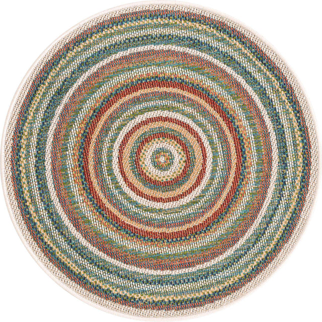 Multicolor 3' 3 x 3' 3 Baja Outdoor Round Area Rug Weather Resistant for Patio, Deck, Terrace, Balcony, Porch 100% Polypropylene Modern Outside Decor for Sale at Rug Engine