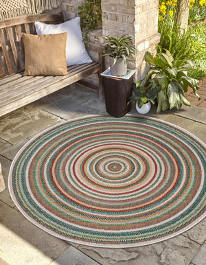 Multicolor 5' 3 x 5' 3 Baja Outdoor Round Area Rug Weather Resistant for Patio, Deck, Terrace, Balcony, Porch 100% Polypropylene Modern Outside Decor for Sale at Rug Engine
