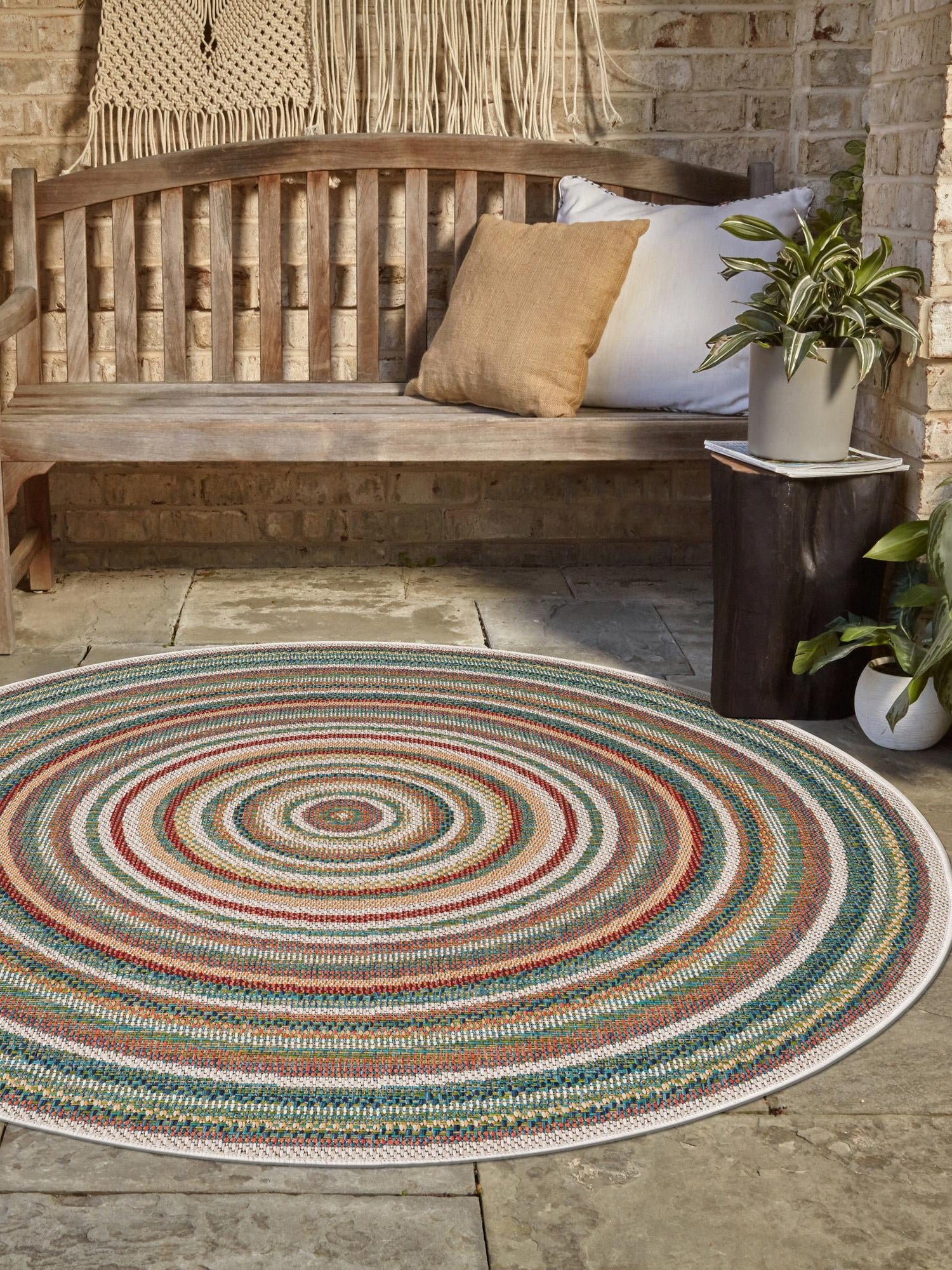Multicolor 5' 3 x 5' 3 Baja Outdoor Round Area Rug Weather Resistant for Patio, Deck, Terrace, Balcony, Porch 100% Polypropylene Modern Outside Decor for Sale at Rug Engine