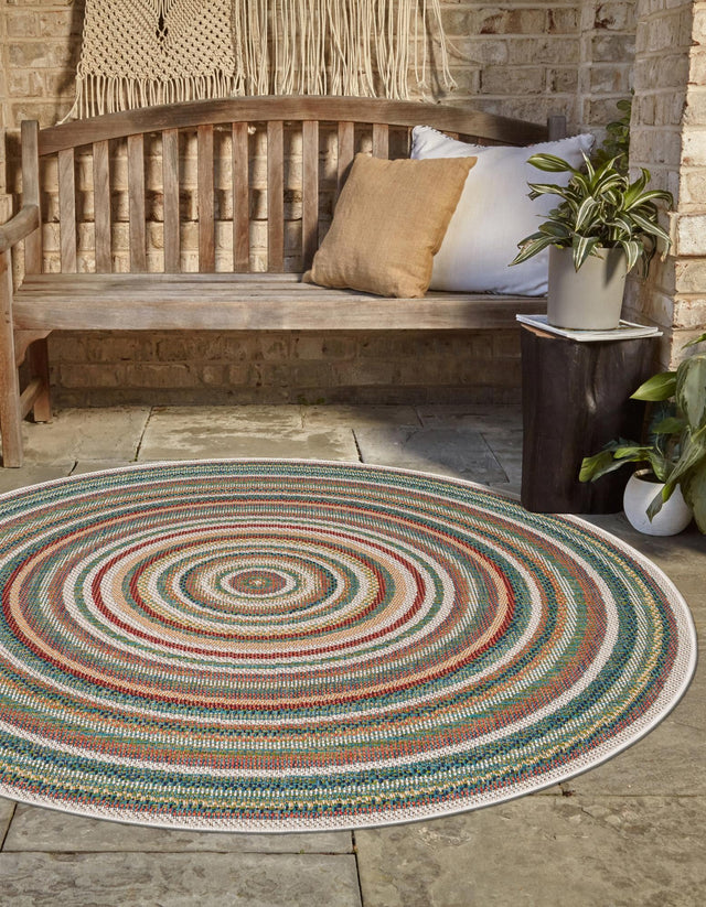 Multicolor 5' 3 x 5' 3 Baja Outdoor Round Area Rug Weather Resistant for Patio, Deck, Terrace, Balcony, Porch 100% Polypropylene Modern Outside Decor for Sale at Rug Engine