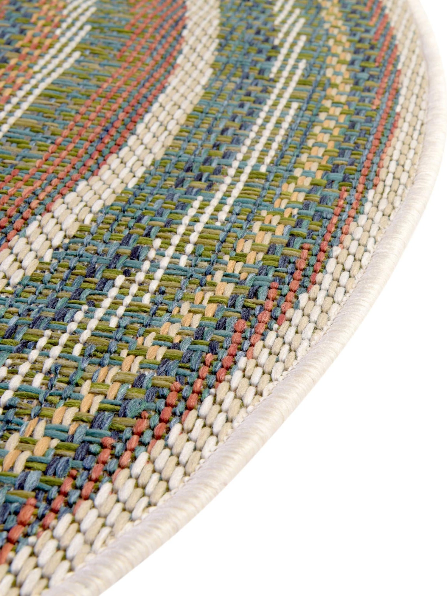 Multicolor 3' 3 x 3' 3 Baja Outdoor Round Area Rug Weather Resistant for Patio, Deck, Terrace, Balcony, Porch 100% Polypropylene Modern Outside Decor for Sale at Rug Engine