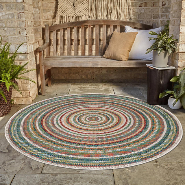 Multicolor 7' 10 x 7' 10 Baja Outdoor Round Area Rug Weather Resistant for Patio, Deck, Terrace, Balcony, Porch 100% Polypropylene Modern Outside Decor for Sale at Rug Engine
