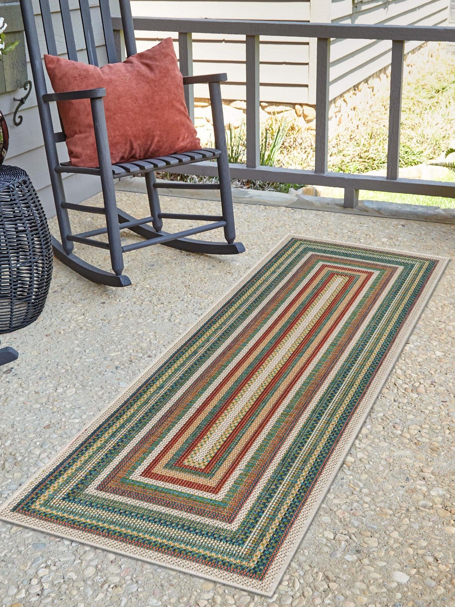 Multicolor 2' x 7' 10 Baja Outdoor Runner Area Rug Weather Resistant for Patio, Deck, Terrace, Balcony, Porch 100% Polypropylene Modern Outside Decor for Sale at Rug Engine
