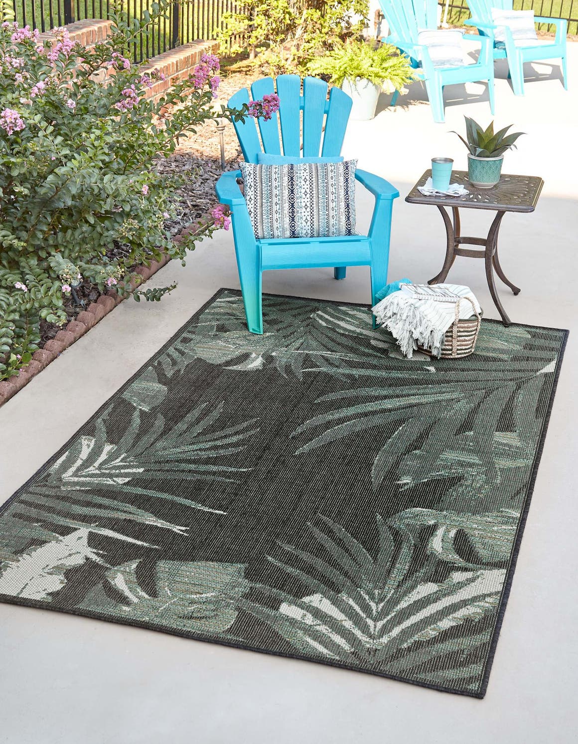 Navy Blue 5' 3 x 7' 7 Baja Outdoor Rectangle Area Rug Weather Resistant for Patio, Deck, Terrace, Balcony, Porch 100% Polypropylene Modern Outside Decor for Sale at Rug Engine