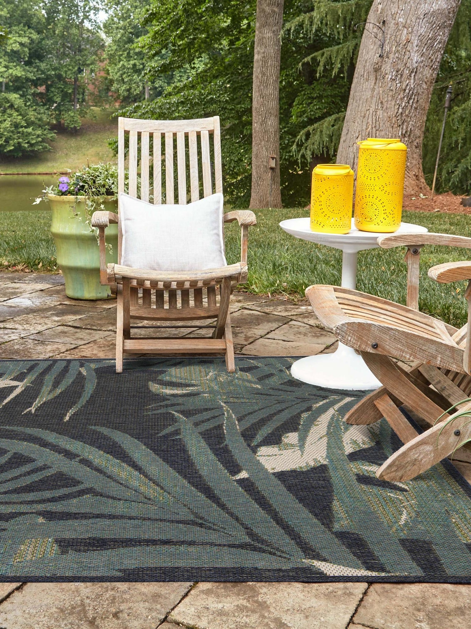 Navy Blue 7' 10 x 7' 10 Baja Outdoor Square Area Rug Weather Resistant for Patio, Deck, Terrace, Balcony, Porch 100% Polypropylene Modern Outside Decor for Sale at Rug Engine