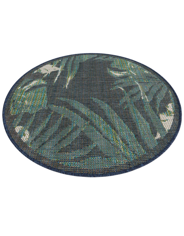 Navy Blue 3' 3 x 3' 3 Baja Outdoor Round Area Rug Weather Resistant for Patio, Deck, Terrace, Balcony, Porch 100% Polypropylene Modern Outside Decor for Sale at Rug Engine