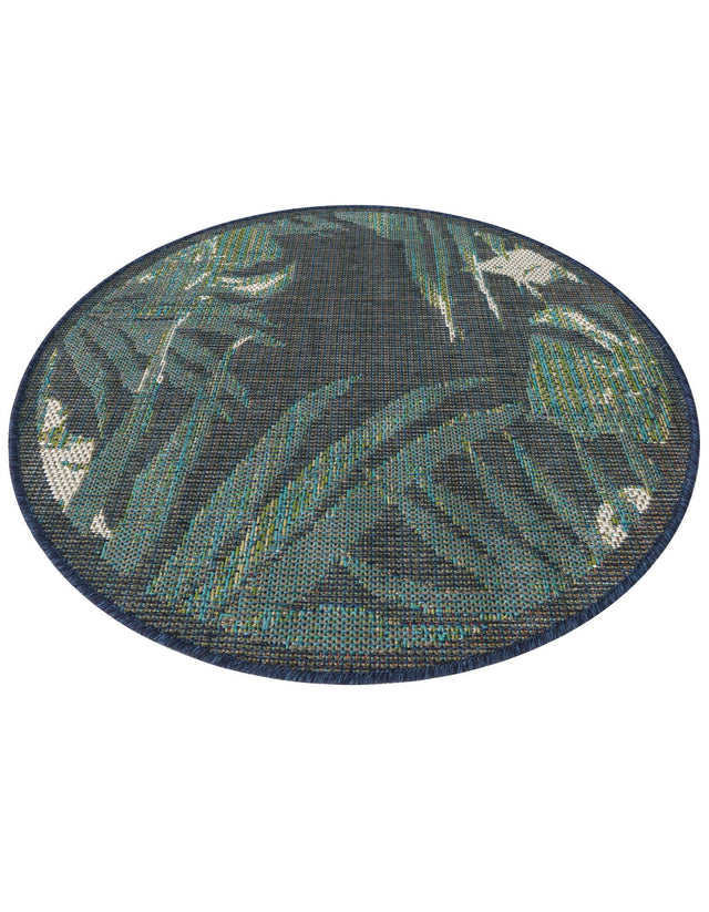 Navy Blue 3' 3 x 3' 3 Baja Outdoor Round Area Rug Weather Resistant for Patio, Deck, Terrace, Balcony, Porch 100% Polypropylene Modern Outside Decor for Sale at Rug Engine