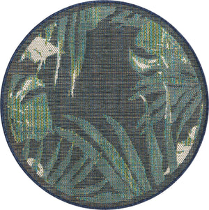 Navy Blue 3' 3 x 3' 3 Baja Outdoor Round Area Rug Weather Resistant for Patio, Deck, Terrace, Balcony, Porch 100% Polypropylene Modern Outside Decor for Sale at Rug Engine