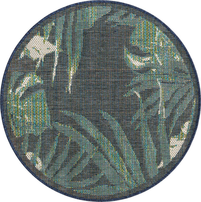 Navy Blue 3' 3 x 3' 3 Baja Outdoor Round Area Rug Weather Resistant for Patio, Deck, Terrace, Balcony, Porch 100% Polypropylene Modern Outside Decor for Sale at Rug Engine