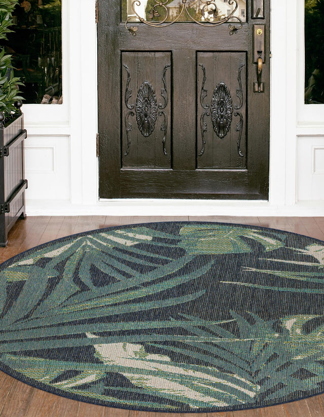 Navy Blue 3' 3 x 3' 3 Baja Outdoor Round Area Rug Weather Resistant for Patio, Deck, Terrace, Balcony, Porch 100% Polypropylene Modern Outside Decor for Sale at Rug Engine