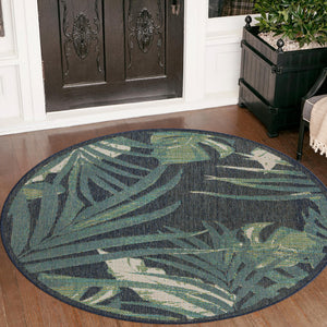 Navy Blue 3' 3 x 3' 3 Baja Outdoor Round Area Rug Weather Resistant for Patio, Deck, Terrace, Balcony, Porch 100% Polypropylene Modern Outside Decor for Sale at Rug Engine