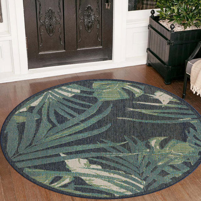 Navy Blue 3' 3 x 3' 3 Baja Outdoor Round Area Rug Weather Resistant for Patio, Deck, Terrace, Balcony, Porch 100% Polypropylene Modern Outside Decor for Sale at Rug Engine