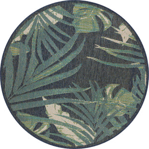 Navy Blue 5' 3 x 5' 3 Baja Outdoor Round Area Rug Weather Resistant for Patio, Deck, Terrace, Balcony, Porch 100% Polypropylene Modern Outside Decor for Sale at Rug Engine
