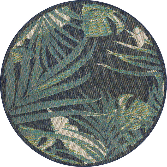 Navy Blue 5' 3 x 5' 3 Baja Outdoor Round Area Rug Weather Resistant for Patio, Deck, Terrace, Balcony, Porch 100% Polypropylene Modern Outside Decor for Sale at Rug Engine