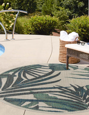 Ivory 7' 10 x 7' 10 Baja Outdoor Round Area Rug Weather Resistant for Patio, Deck, Terrace, Balcony, Porch 100% Polypropylene Modern Outside Decor for Sale at Rug Engine