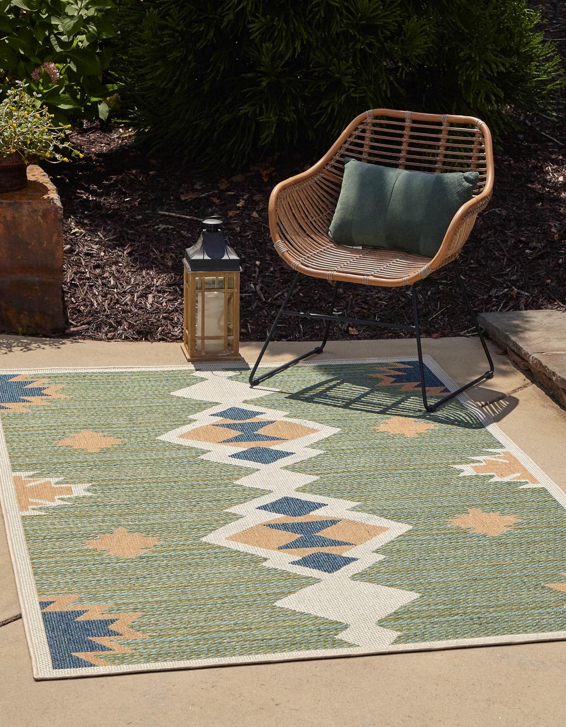 Green 3' 11 x 5' 11 Baja Outdoor Rectangle Area Rug Weather Resistant for Patio, Deck, Terrace, Balcony, Porch 100% Polypropylene Modern Outside Decor for Sale at Rug Engine