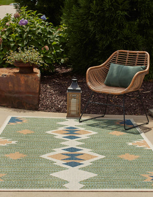 Green 7' 10 x 11' Baja Outdoor Rectangle Area Rug Weather Resistant for Patio, Deck, Terrace, Balcony, Porch 100% Polypropylene Modern Outside Decor for Sale at Rug Engine