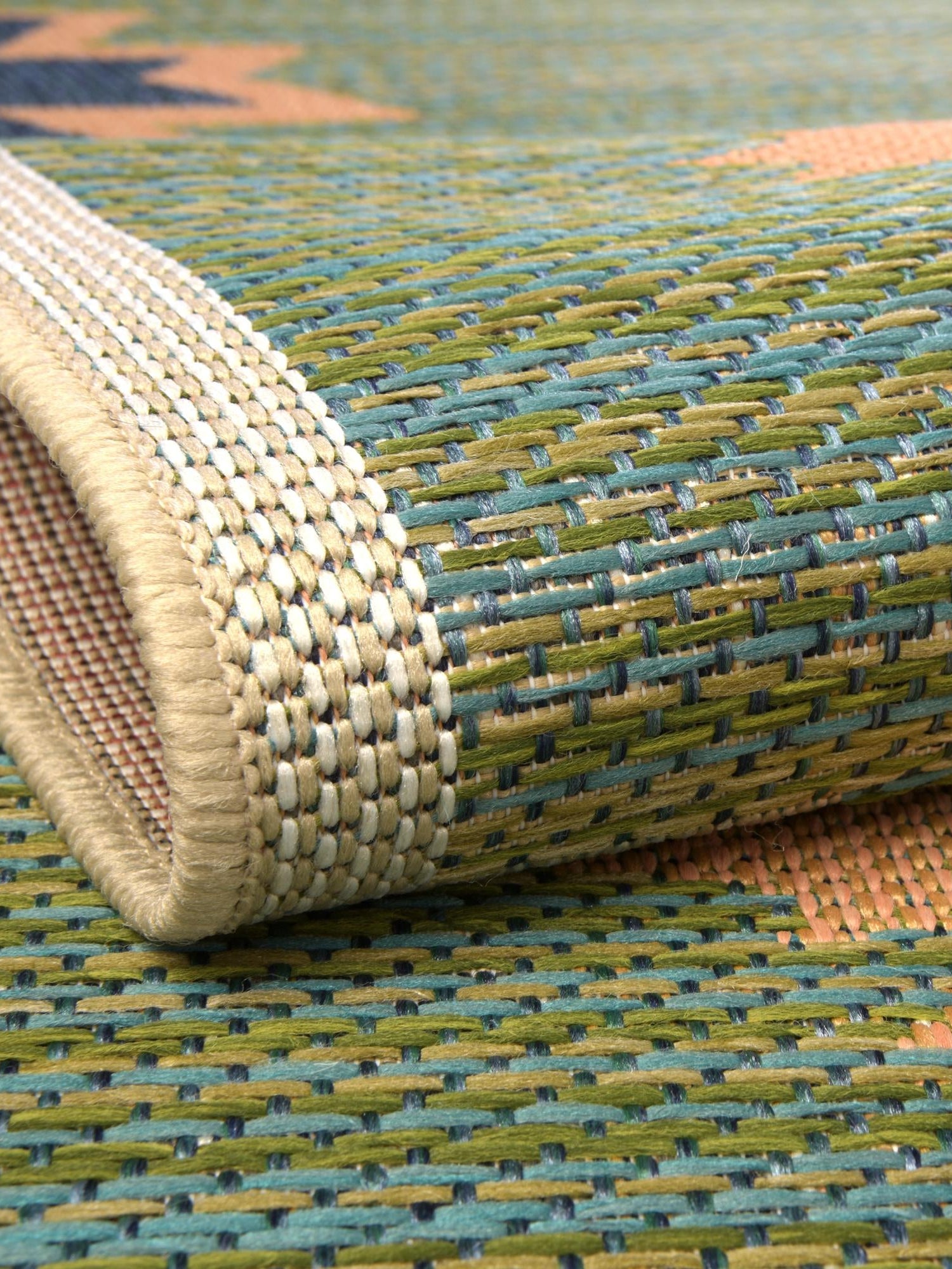 Green 6' x 9' Baja Outdoor Rectangle Area Rug Weather Resistant for Patio, Deck, Terrace, Balcony, Porch 100% Polypropylene Modern Outside Decor for Sale at Rug Engine