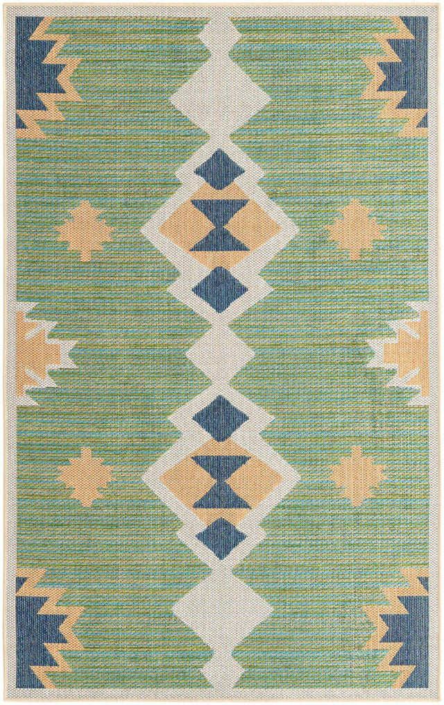 Green 5' 3 x 7' 7 Baja Outdoor Rectangle Area Rug Weather Resistant for Patio, Deck, Terrace, Balcony, Porch 100% Polypropylene Modern Outside Decor for Sale at Rug Engine