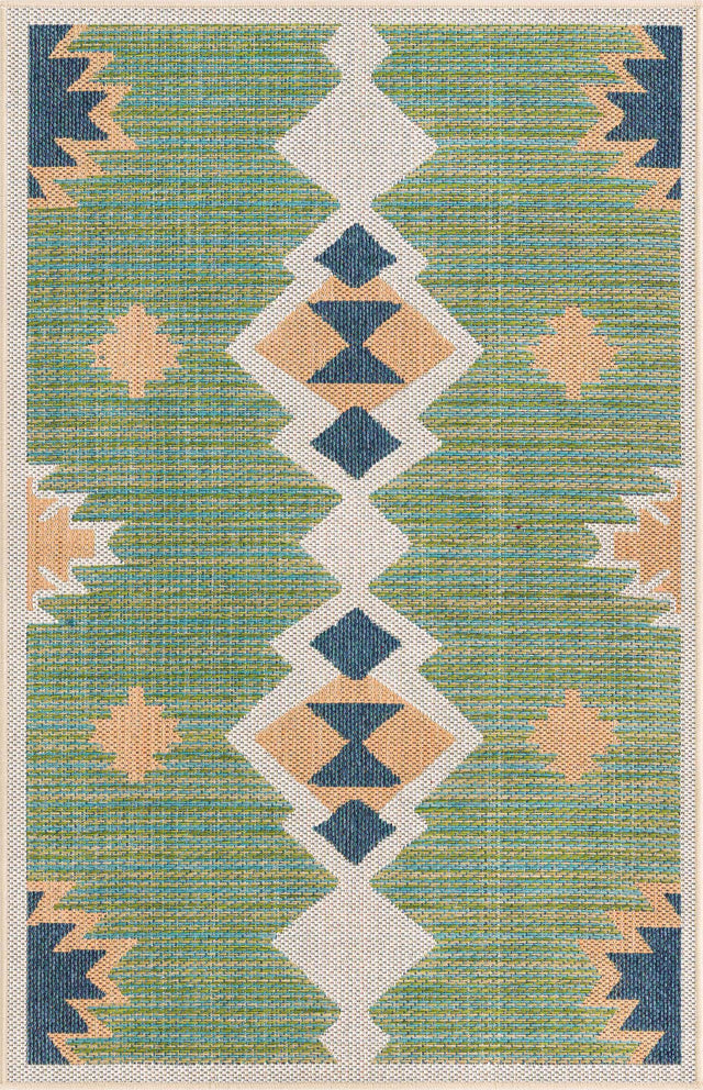 Green 3' 11 x 5' 11 Baja Outdoor Rectangle Area Rug Weather Resistant for Patio, Deck, Terrace, Balcony, Porch 100% Polypropylene Modern Outside Decor for Sale at Rug Engine