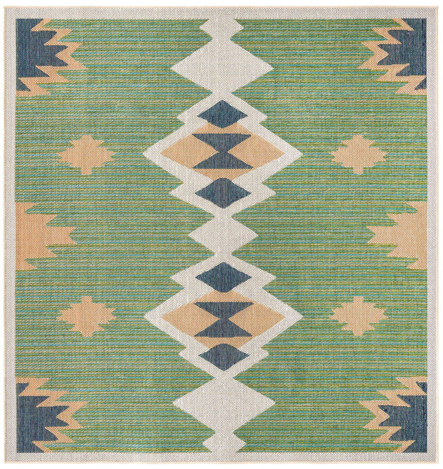 Green 7' 10 x 7' 10 Baja Outdoor Square Area Rug Weather Resistant for Patio, Deck, Terrace, Balcony, Porch 100% Polypropylene Modern Outside Decor for Sale at Rug Engine