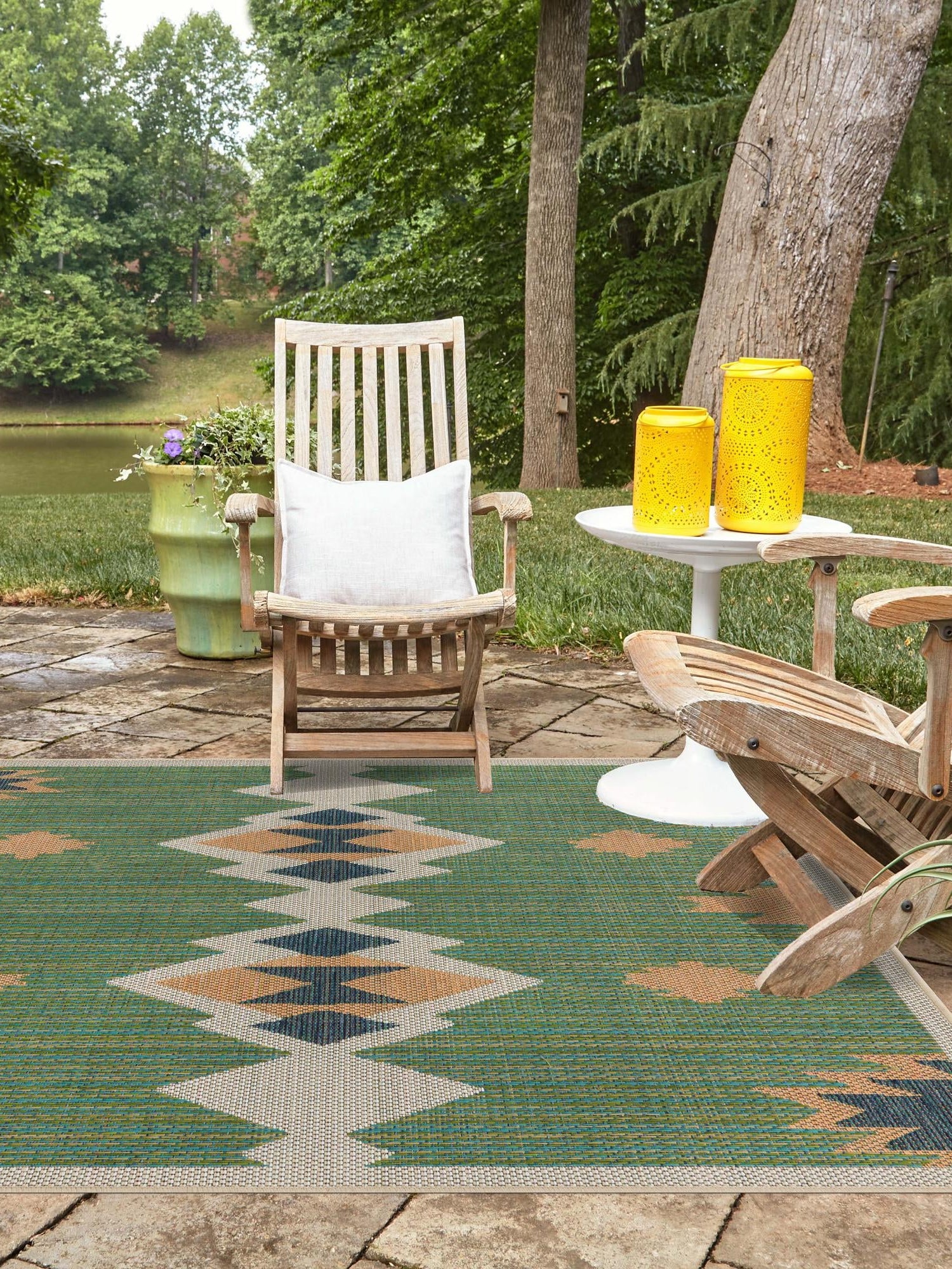 Green 12' x 12' Baja Outdoor Square Area Rug Weather Resistant for Patio, Deck, Terrace, Balcony, Porch 100% Polypropylene Modern Outside Decor for Sale at Rug Engine