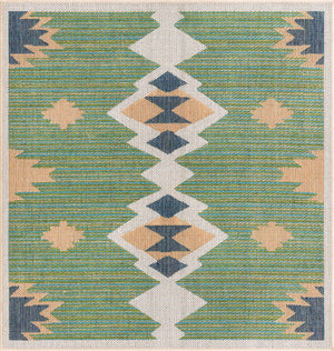 Green 5' 3 x 5' 3 Baja Outdoor Square Area Rug Weather Resistant for Patio, Deck, Terrace, Balcony, Porch 100% Polypropylene Modern Outside Decor for Sale at Rug Engine
