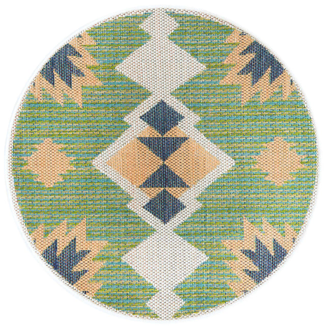 Green 3' 3 x 3' 3 Baja Outdoor Round Area Rug Weather Resistant for Patio, Deck, Terrace, Balcony, Porch 100% Polypropylene Modern Outside Decor for Sale at Rug Engine