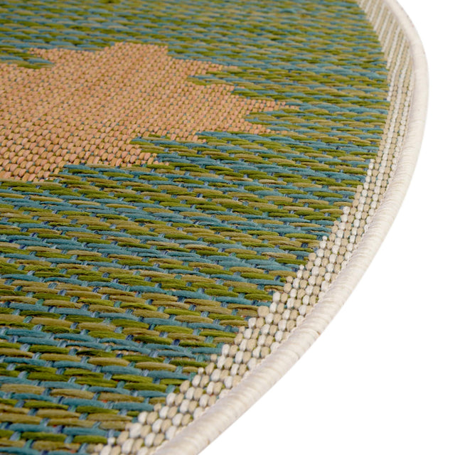 Green 3' 3 x 3' 3 Baja Outdoor Round Area Rug Weather Resistant for Patio, Deck, Terrace, Balcony, Porch 100% Polypropylene Modern Outside Decor for Sale at Rug Engine