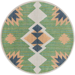 Green 5' 3 x 5' 3 Baja Outdoor Round Area Rug Weather Resistant for Patio, Deck, Terrace, Balcony, Porch 100% Polypropylene Modern Outside Decor for Sale at Rug Engine