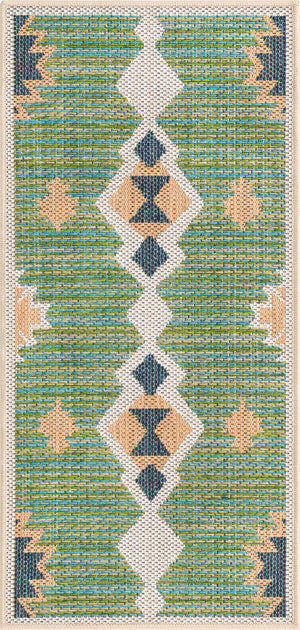 Green 2' x 3' 11 Baja Outdoor Runner Area Rug Weather Resistant for Patio, Deck, Terrace, Balcony, Porch 100% Polypropylene Modern Outside Decor for Sale at Rug Engine
