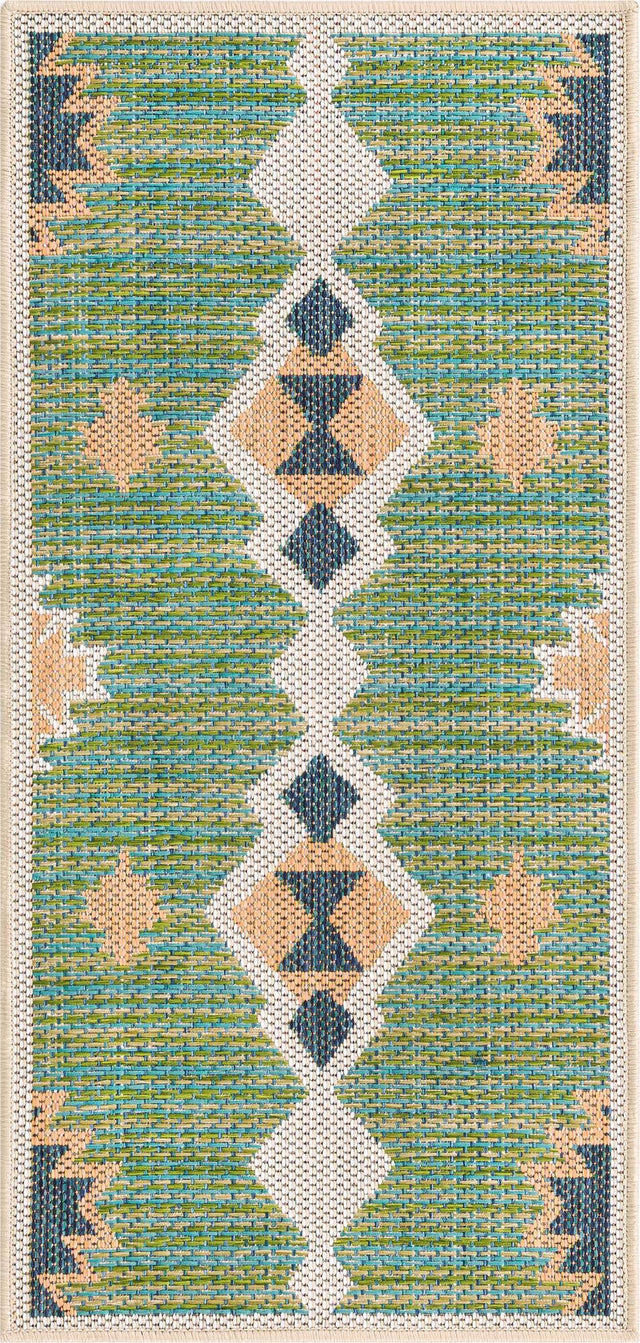 Green 2' x 3' 11 Baja Outdoor Runner Area Rug Weather Resistant for Patio, Deck, Terrace, Balcony, Porch 100% Polypropylene Modern Outside Decor for Sale at Rug Engine