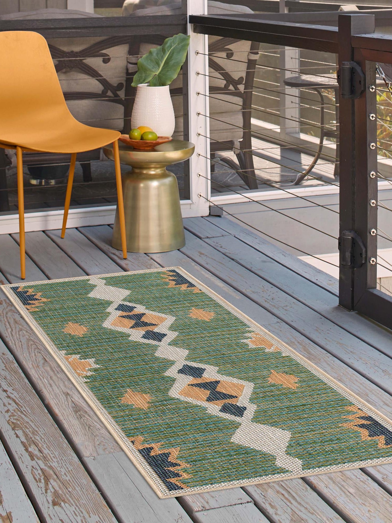 Green 2' x 5' 11 Baja Outdoor Runner Area Rug Weather Resistant for Patio, Deck, Terrace, Balcony, Porch 100% Polypropylene Modern Outside Decor for Sale at Rug Engine