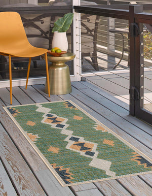Green 2' x 5' 11 Baja Outdoor Runner Area Rug Weather Resistant for Patio, Deck, Terrace, Balcony, Porch 100% Polypropylene Modern Outside Decor for Sale at Rug Engine