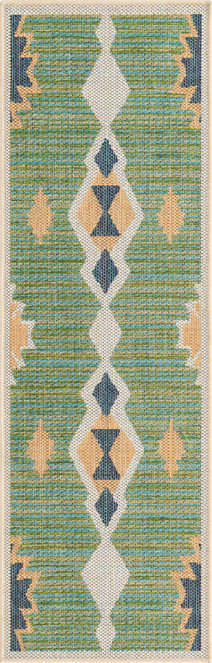 Green 2' x 5' 11 Baja Outdoor Runner Area Rug Weather Resistant for Patio, Deck, Terrace, Balcony, Porch 100% Polypropylene Modern Outside Decor for Sale at Rug Engine