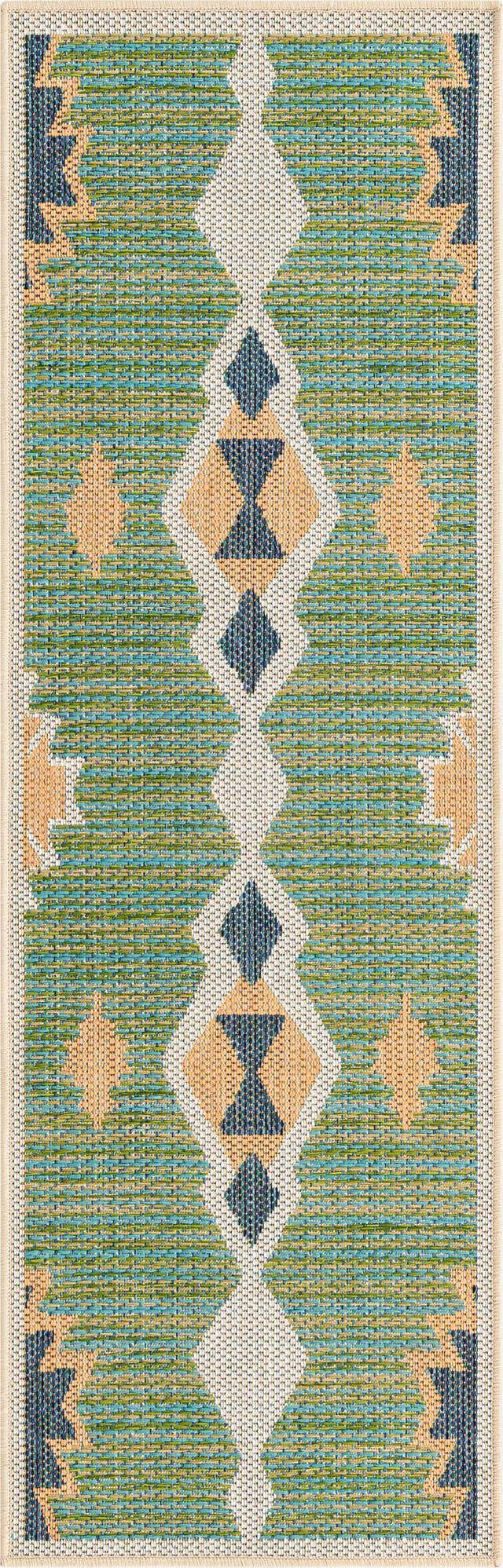 Green 2' x 5' 11 Baja Outdoor Runner Area Rug Weather Resistant for Patio, Deck, Terrace, Balcony, Porch 100% Polypropylene Modern Outside Decor for Sale at Rug Engine