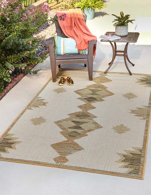 Ivory 3' 11 x 5' 11 Baja Outdoor Rectangle Area Rug Weather Resistant for Patio, Deck, Terrace, Balcony, Porch 100% Polypropylene Modern Outside Decor for Sale at Rug Engine