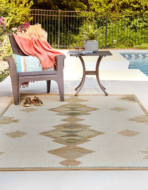 Ivory 2' x 2' 11 Baja Outdoor Rectangle Area Rug Weather Resistant for Patio, Deck, Terrace, Balcony, Porch 100% Polypropylene Modern Outside Decor for Sale at Rug Engine