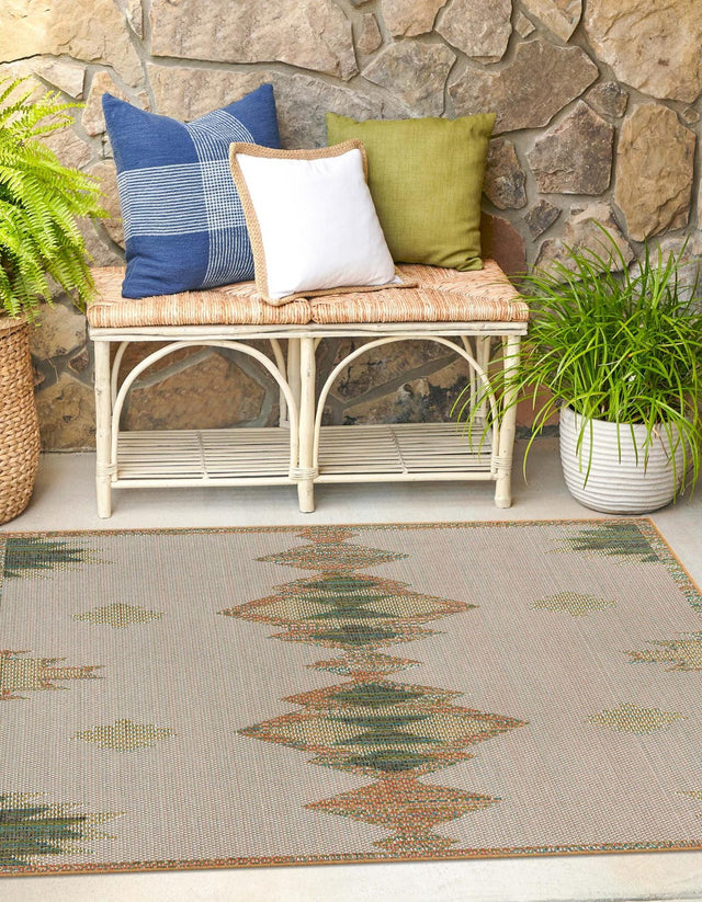 Ivory 5' 3 x 5' 3 Baja Outdoor Square Area Rug Weather Resistant for Patio, Deck, Terrace, Balcony, Porch 100% Polypropylene Modern Outside Decor for Sale at Rug Engine