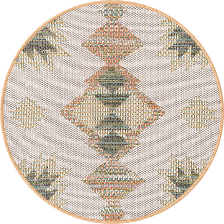 Ivory 3' 3 x 3' 3 Baja Outdoor Round Area Rug Weather Resistant for Patio, Deck, Terrace, Balcony, Porch 100% Polypropylene Modern Outside Decor for Sale at Rug Engine