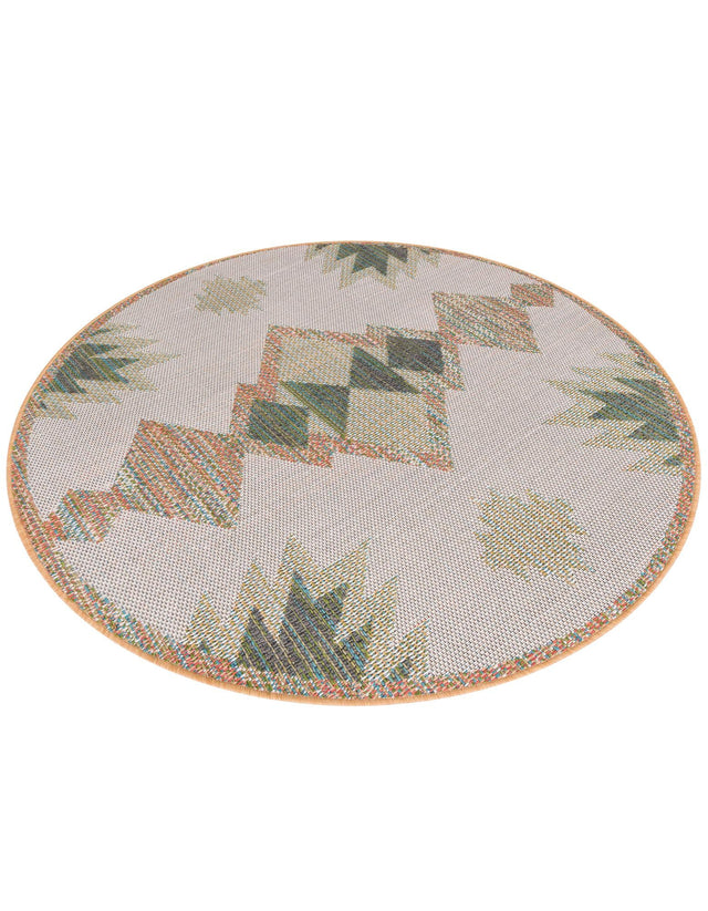 Ivory 5' 3 x 5' 3 Baja Outdoor Round Area Rug Weather Resistant for Patio, Deck, Terrace, Balcony, Porch 100% Polypropylene Modern Outside Decor for Sale at Rug Engine