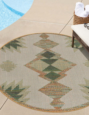 Ivory 3' 3 x 3' 3 Baja Outdoor Round Area Rug Weather Resistant for Patio, Deck, Terrace, Balcony, Porch 100% Polypropylene Modern Outside Decor for Sale at Rug Engine