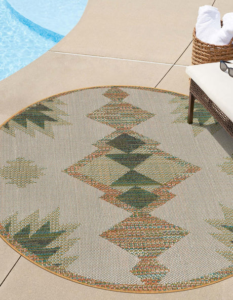 Ivory 3' 3 x 3' 3 Baja Outdoor Round Area Rug Weather Resistant for Patio, Deck, Terrace, Balcony, Porch 100% Polypropylene Modern Outside Decor for Sale at Rug Engine