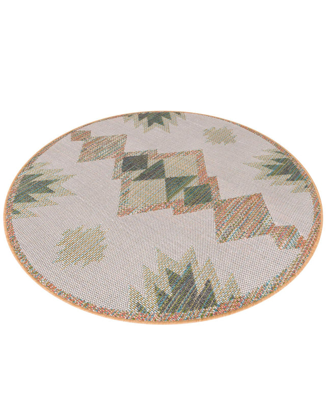 Ivory 5' 3 x 5' 3 Baja Outdoor Round Area Rug Weather Resistant for Patio, Deck, Terrace, Balcony, Porch 100% Polypropylene Modern Outside Decor for Sale at Rug Engine