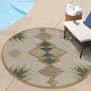 Ivory 5' 3 x 5' 3 Baja Outdoor Round Area Rug Weather Resistant for Patio, Deck, Terrace, Balcony, Porch 100% Polypropylene Modern Outside Decor for Sale at Rug Engine