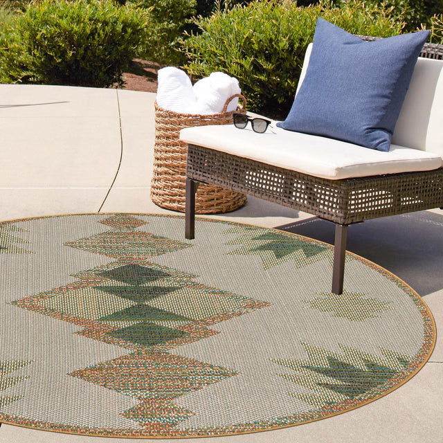 Ivory 5' 3 x 5' 3 Baja Outdoor Round Area Rug Weather Resistant for Patio, Deck, Terrace, Balcony, Porch 100% Polypropylene Modern Outside Decor for Sale at Rug Engine