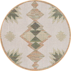 Ivory 5' 3 x 5' 3 Baja Outdoor Round Area Rug Weather Resistant for Patio, Deck, Terrace, Balcony, Porch 100% Polypropylene Modern Outside Decor for Sale at Rug Engine