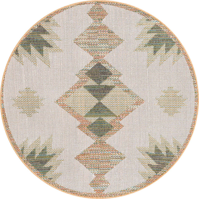 Ivory 5' 3 x 5' 3 Baja Outdoor Round Area Rug Weather Resistant for Patio, Deck, Terrace, Balcony, Porch 100% Polypropylene Modern Outside Decor for Sale at Rug Engine
