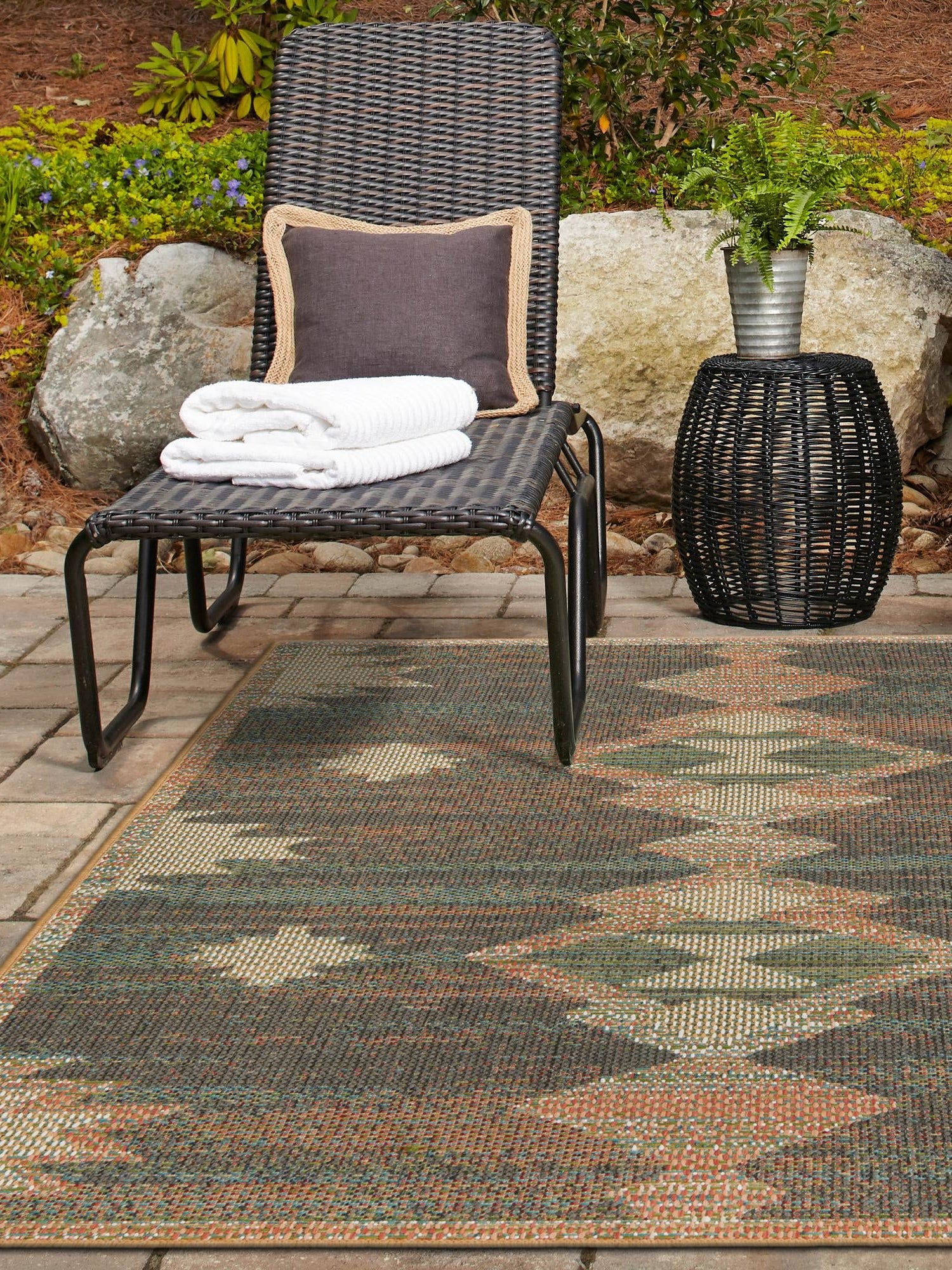Multicolor 2' x 2' 11 Baja Outdoor Rectangle Area Rug Weather Resistant for Patio, Deck, Terrace, Balcony, Porch 100% Polypropylene Modern Outside Decor for Sale at Rug Engine